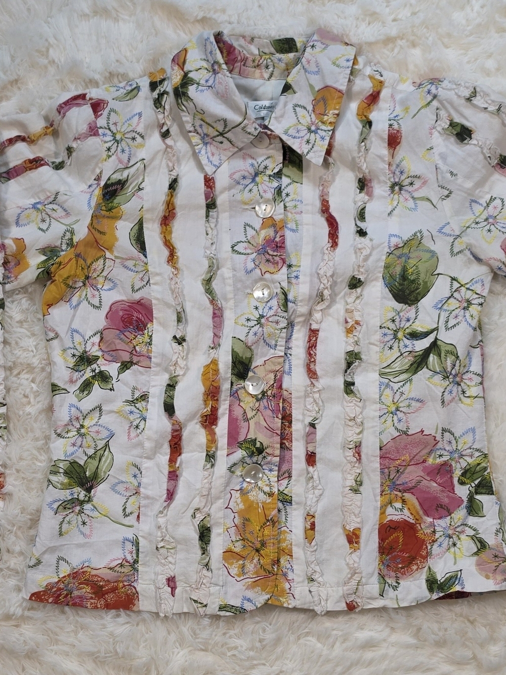 Vintage Coldwater Creek Floral Embroidered Ruffle Jacket Cottagecore Boho Size 4